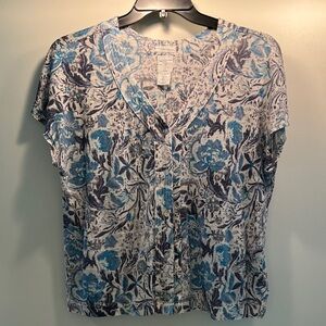 Joie Blue & White 100% Linen Blouse